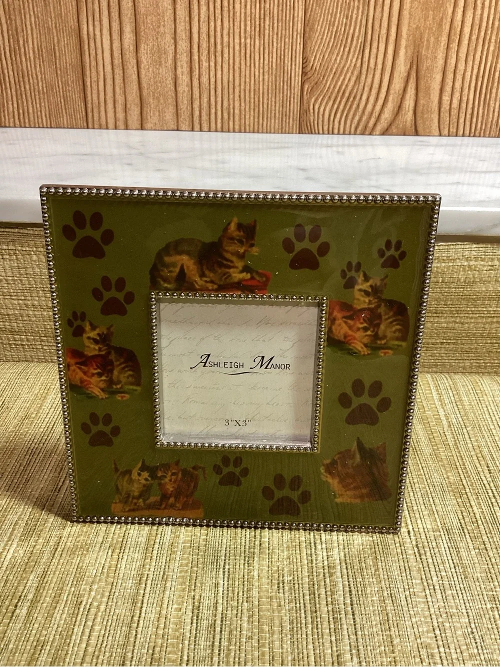 Olive Green Cat with Paws Decorative Photo Frame